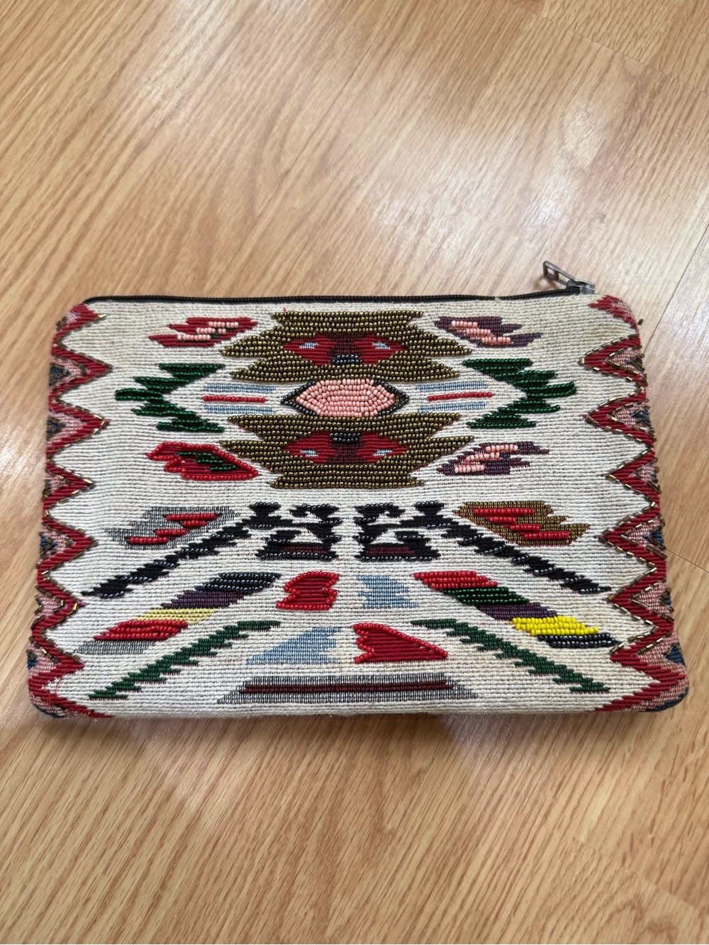 La Chic Designs Beaded Clutch Pouch Boho Southwestern Embroidered 10.5”